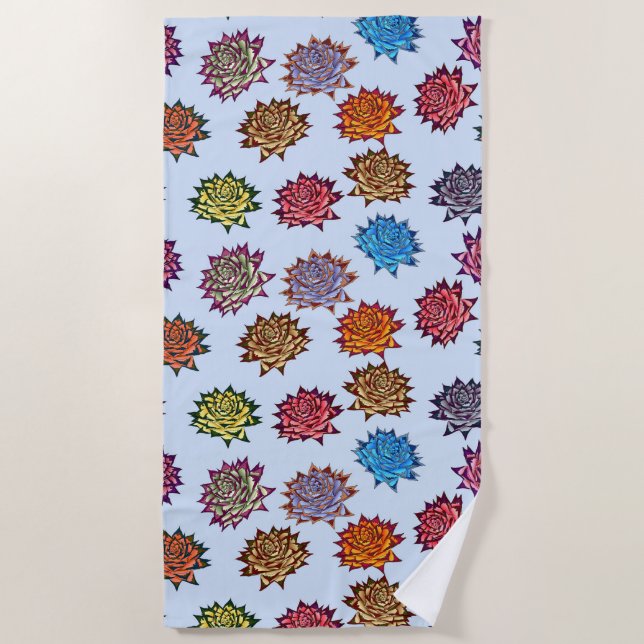Spiked Rose Print, Modern Style Floral Pattern Beach Towel (Front)