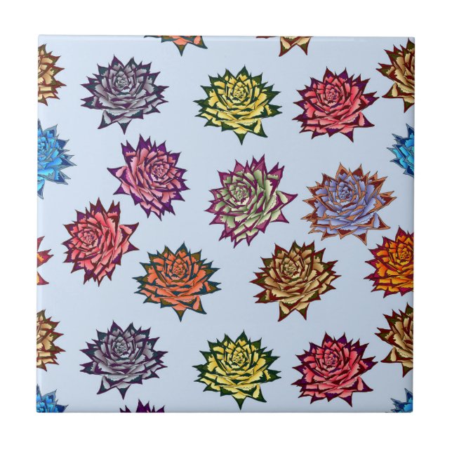 Spiked Rose Print, Modern Style Floral Pattern Ceramic Tile (Front)