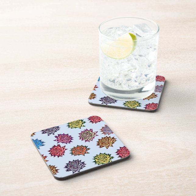 Spiked Rose Print, Modern Style Floral Pattern Coaster (Right Side)