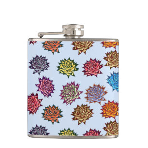 Spiked Rose Print, Modern Style Floral Pattern Hip Flask