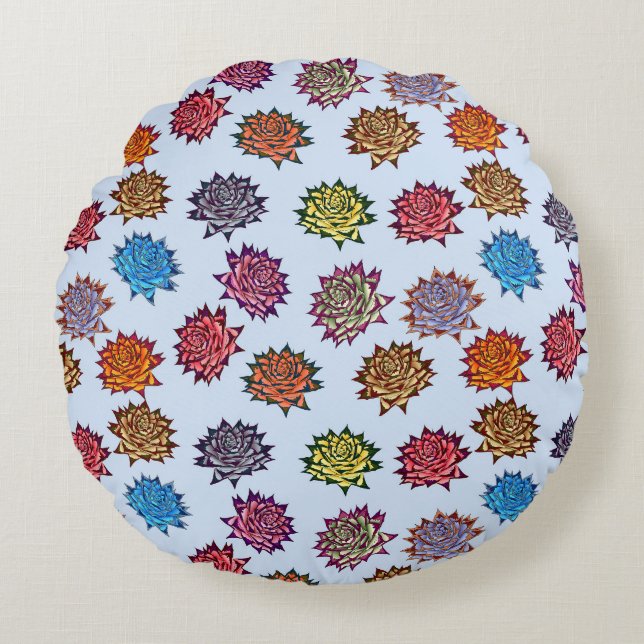 Spiked Rose Print, Modern Style Floral Pattern Round Cushion (Front)