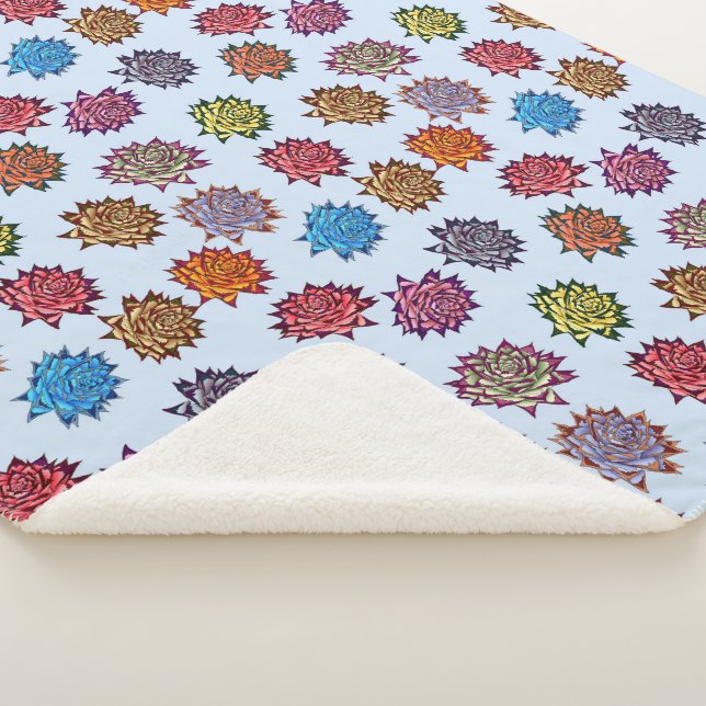 Spiked Rose Print, Modern Style Floral Pattern Sherpa Blanket (3/4)