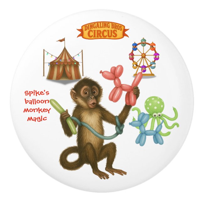 Spike's balloon monkey magic ceramic knob (Front)