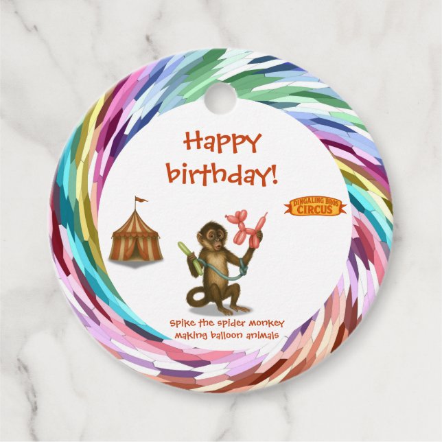 Spike's balloon monkey magic favour tags (Front)