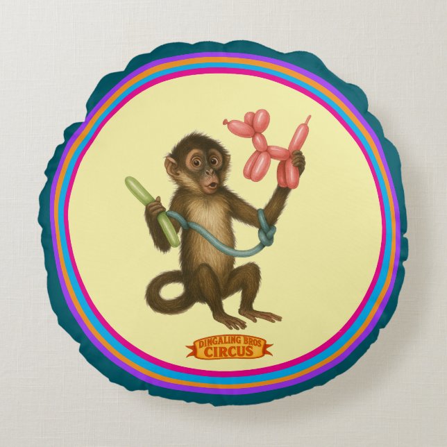 Spike's balloon monkey magic round cushion (Front)