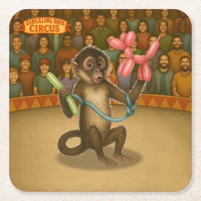 Spike's balloon monkey magic square paper coaster (Front)