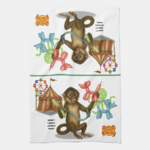 Spike's balloon monkey magic tea towel