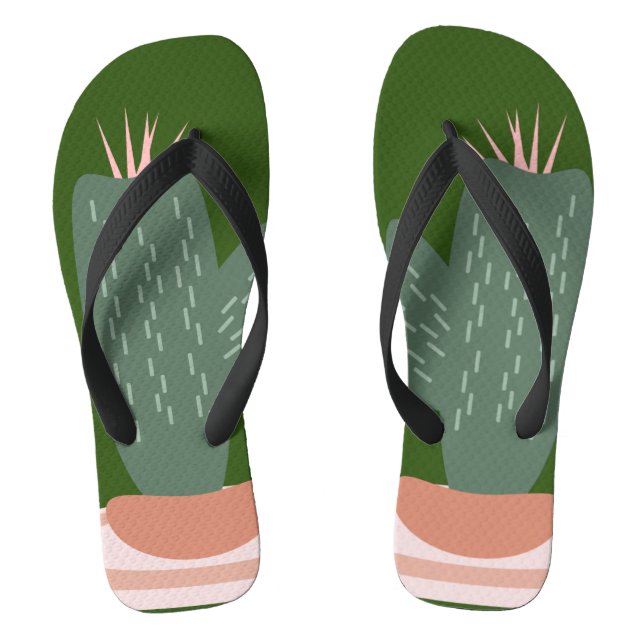 Spikes Cactus Plant Green Pink Thongs (Footbed)