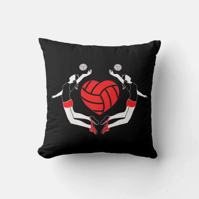 Spiking Players Volleyball Heart  Cushion (Front)