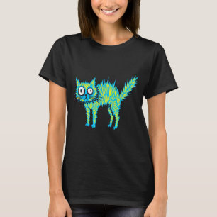 Spiky Blue Cat Funny Cursed Scribble Art Zoomies T-Shirt