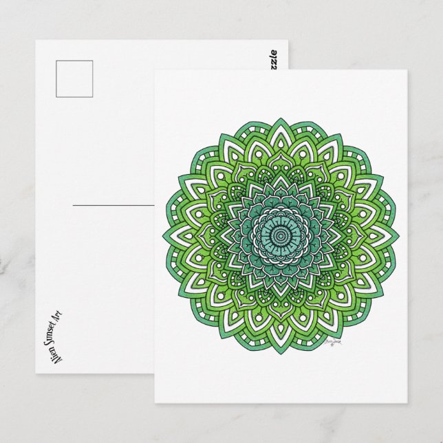 Spiky Green Flower Mandala Postcard (Front/Back)