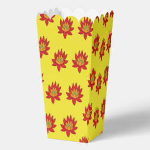 Spiky orange and red flower on yellow favour box