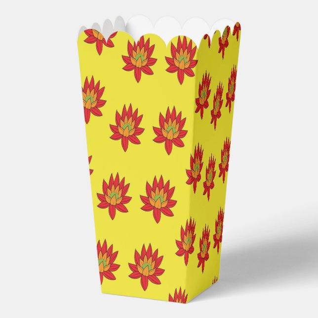 Spiky orange and red flower on yellow favour box (Back)