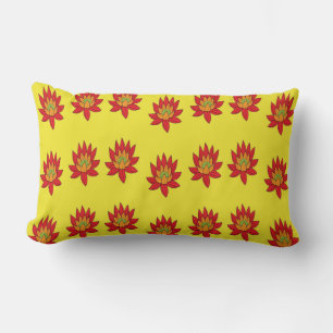 Spiky orange and red flower on yellow lumbar cushion