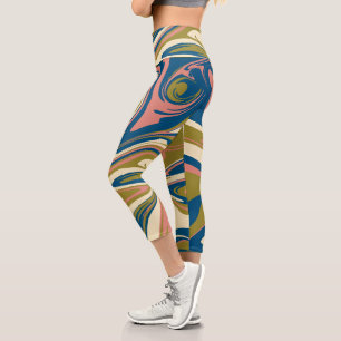 Spill - Blue, Olive Green, Pink and Cream Capri Leggings