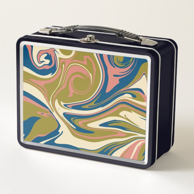 Spill - Blue, Olive Green, Pink and Cream Metal Lunch Box (Front)