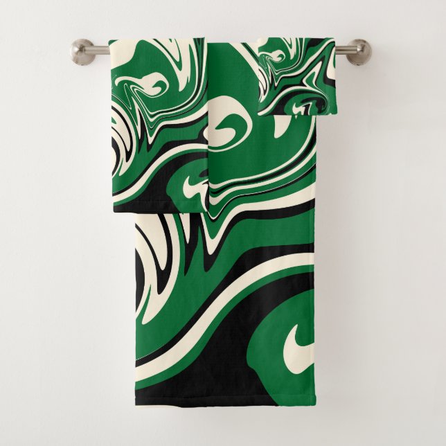 Spill - Green, Cream and Black Bath Towel Set (Insitu)