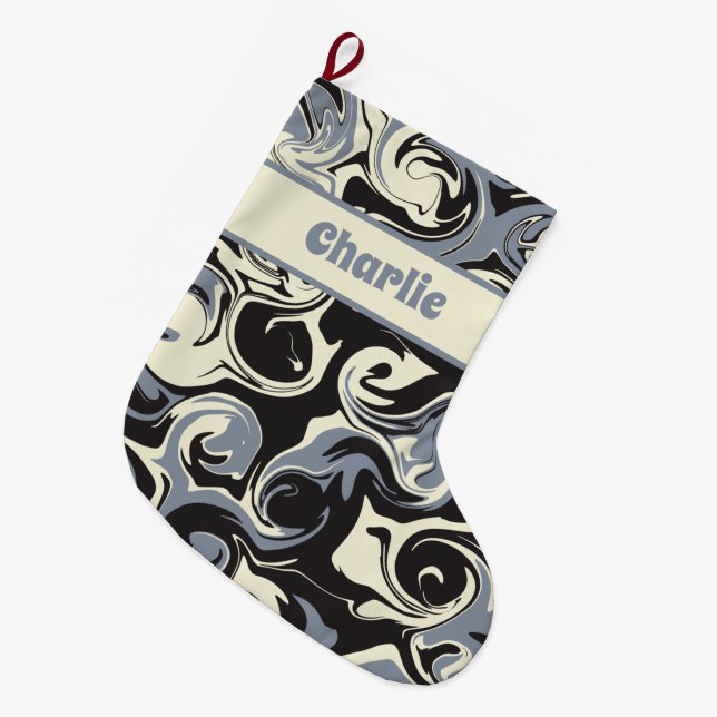 Spill in Black, Grey, and Cream Large Christmas Stocking (Front (Hanging))