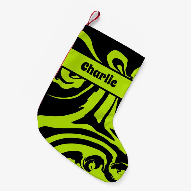 Spill in Lime Green and Black Small Christmas Stocking (Front (Hanging))