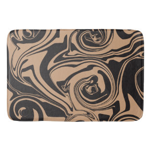 Spill in Tan and Black retro, marble swirl Bath Mat