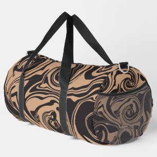 Spill in Tan and Black retro, marble swirl Duffle Bag