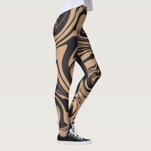 Spill in Tan and Black retro, marble swirl Leggings