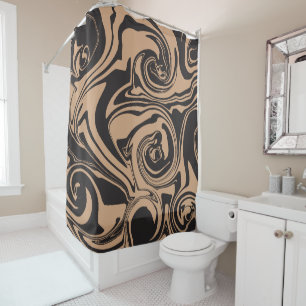 Spill in Tan and Black retro, marble swirl Shower Curtain