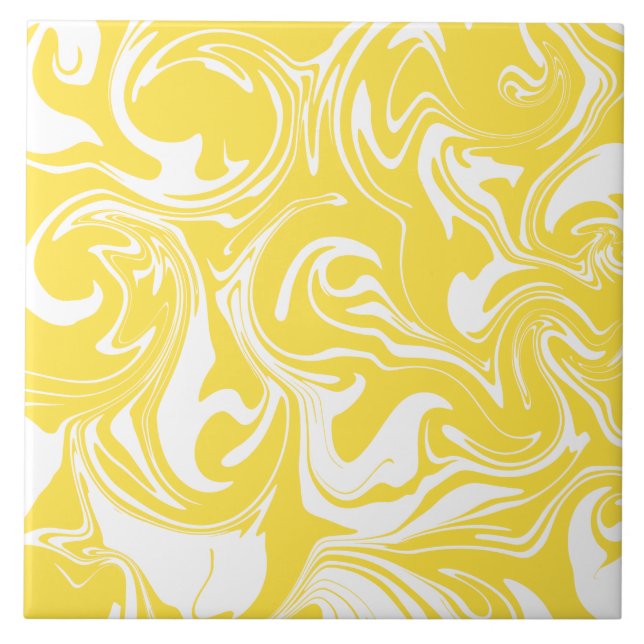 Spill - Lemon Yellow and White  Ceramic Tile (Front)