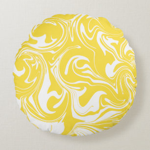 Spill - Lemon Yellow and White Round Cushion