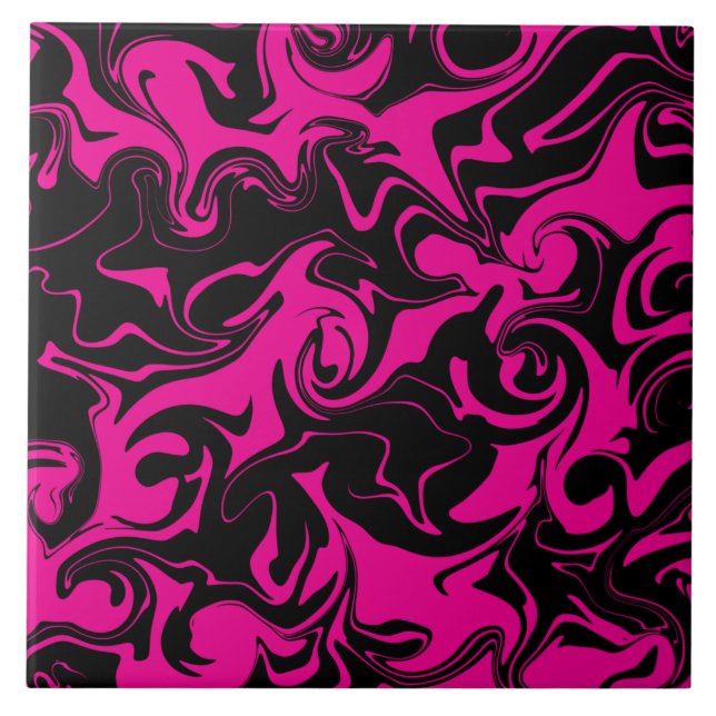 Spill - Magenta and Black Ceramic Tile (Front)