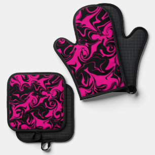 Spill - Magenta and Black Oven Mitt & Pot Holder Set