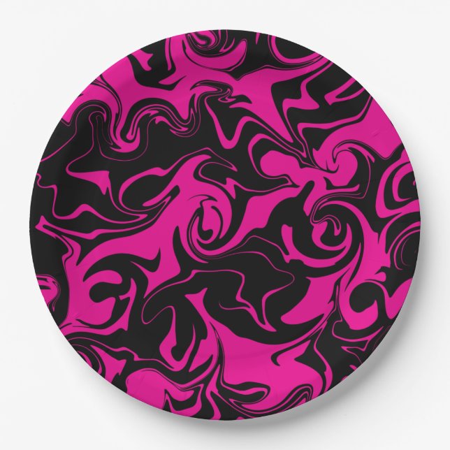 Spill - Magenta and Black Paper Plate (Front)