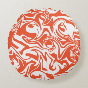 Spill - Orange and White Round Cushion