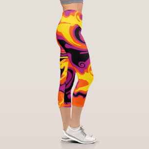Spill - Orange, Black, Pink and Yellow Capri Leggings