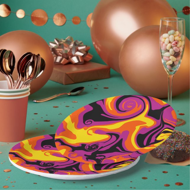 Spill - Orange, Black, Pink and Yellow Paper Plate (Multi)