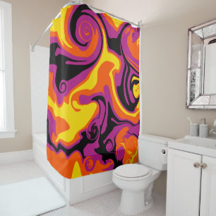 Spill - Orange, Black, Pink and Yellow Shower Curtain