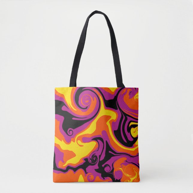 Spill - Orange, Black, Pink and Yellow Tote Bag (Front)