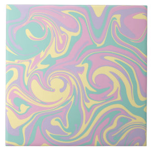 Spill - Pastel Pink, Yellow, Purple and Green  Ceramic Tile