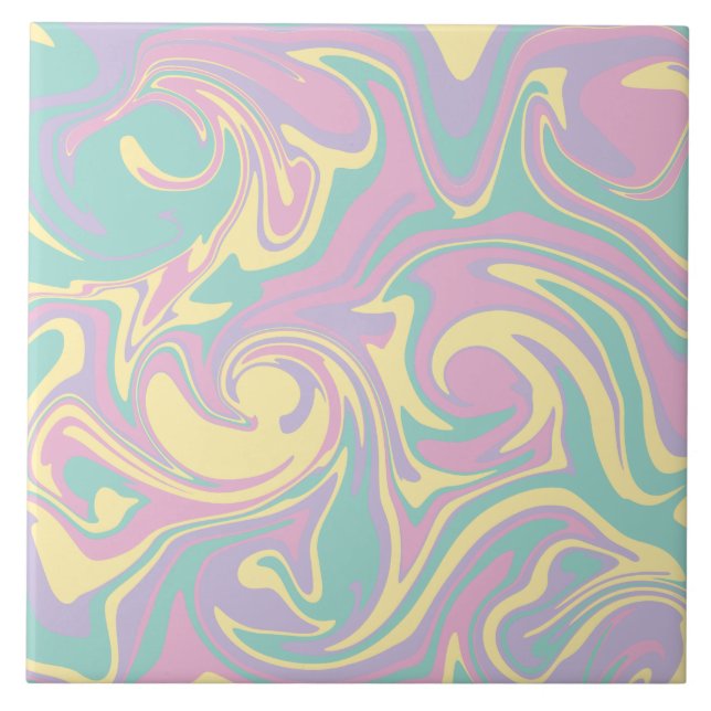 Spill - Pastel Pink, Yellow, Purple and Green  Ceramic Tile (Front)