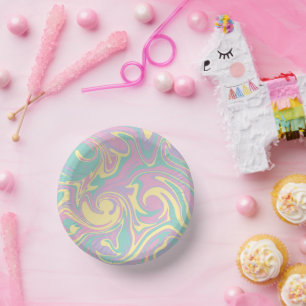 Spill - Pastel Pink, Yellow, Purple and Green Paper Plate