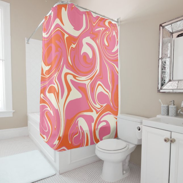 Spill - Pink, Orange and Cream Shower Curtain (In Situ)