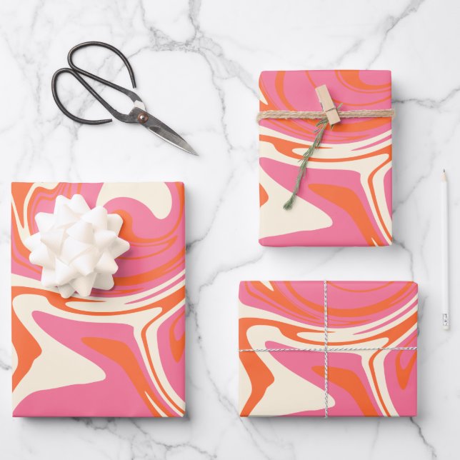 Spill - Pink, Orange and Cream Wrapping Paper Sheet (Front)