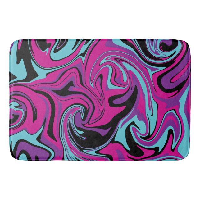 Spill - Pink, Purple, Blue and Black Bath Mat (Front)