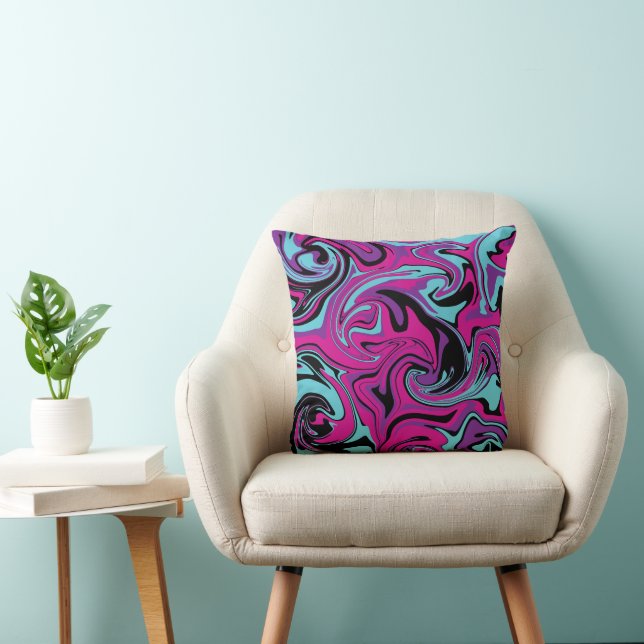 Spill - Pink, Purple, Blue and Black Throw Pillow (Chair)