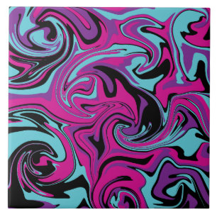 Spill - Pink, Purple, Blue and Black Throw Pillow Ceramic Tile