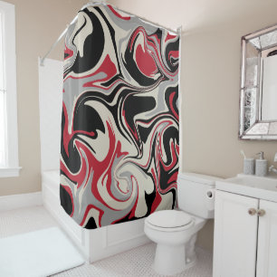 Spill - Red, Grey, Black and Bone White Shower Curtain