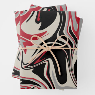 Spill - Red, Grey, Black and Bone White Wrapping Paper Sheet