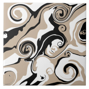 Spill - Taupe, Black and White Ceramic Tile