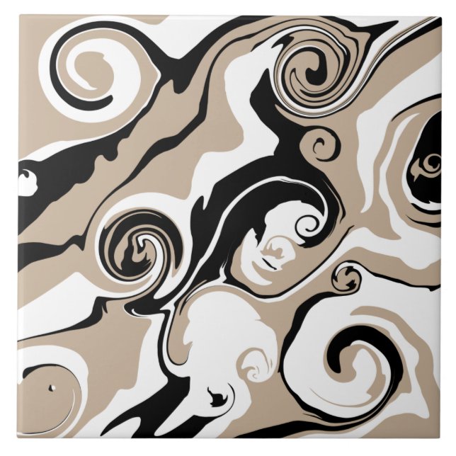 Spill - Taupe, Black and White Ceramic Tile (Front)