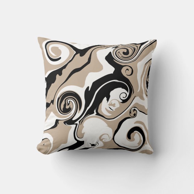 Spill - Taupe, Black and White Cushion (Front)